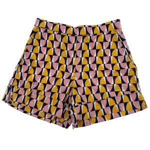 Banana Republic Women's Size M Linen Blend Pull On Shorts Pink Yellow Geometric